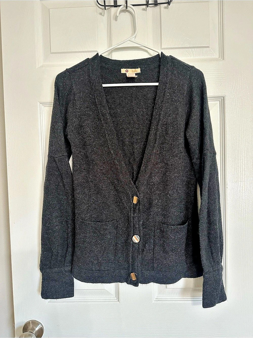 Anthropologie Tulle Knit Cardigan in Black Size Small